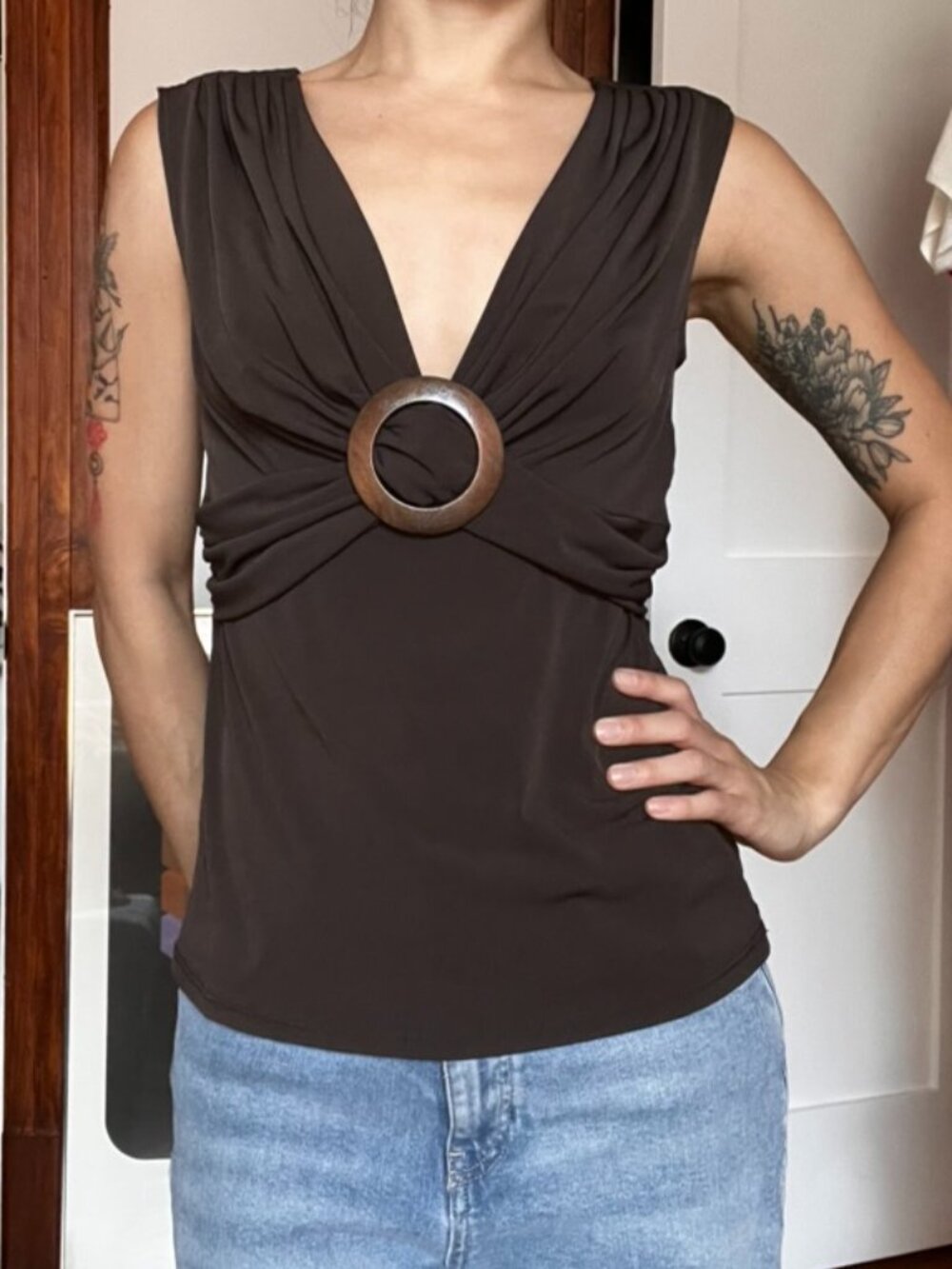 Brown V-Neck Top